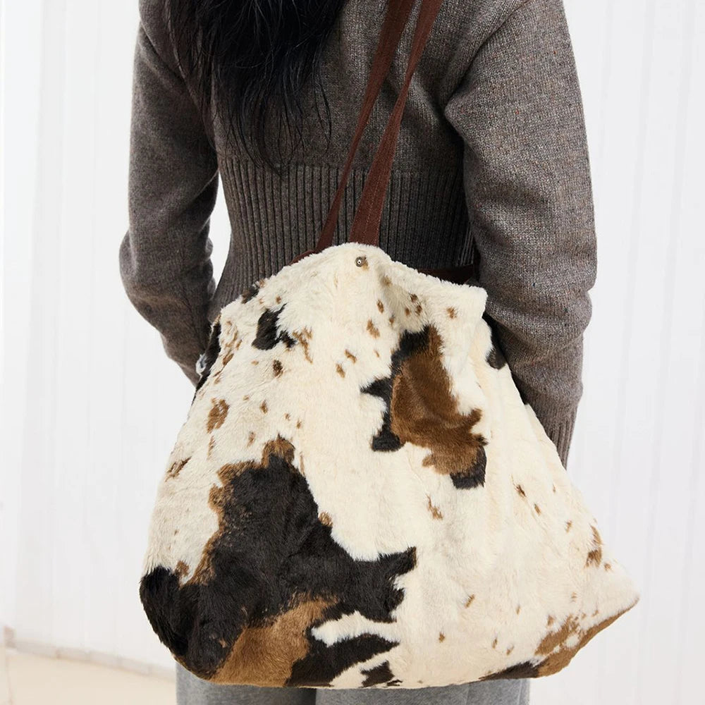 Cow Print Plush Tote – That Fluffy Bag Everyone Wants