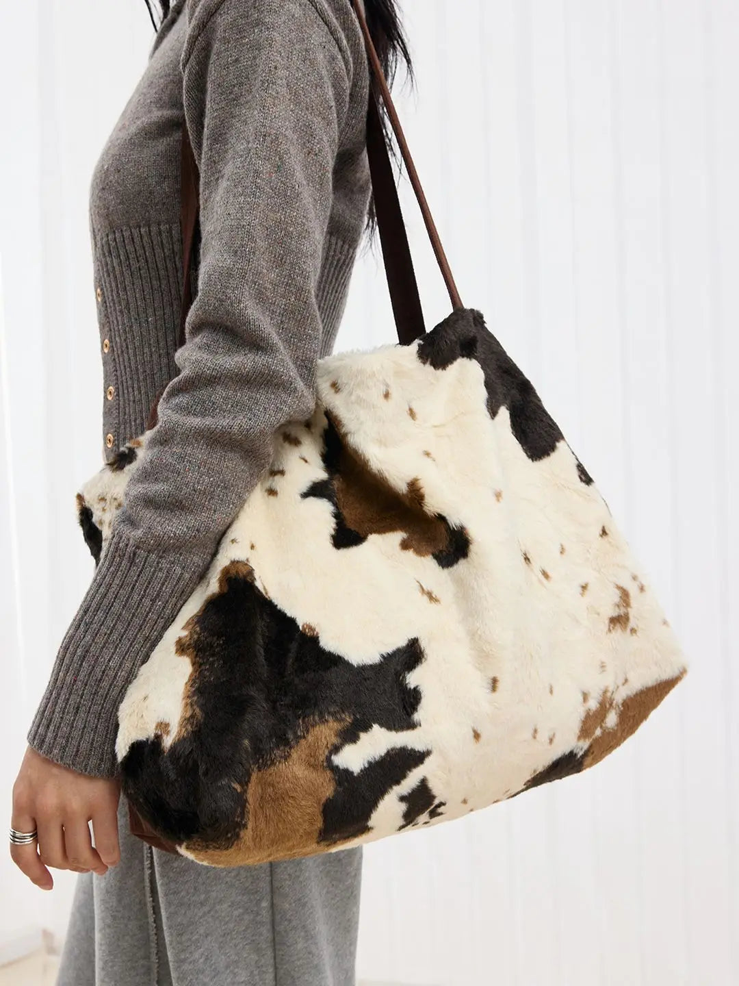 Cow Print Plush Tote – That Fluffy Bag Everyone Wants