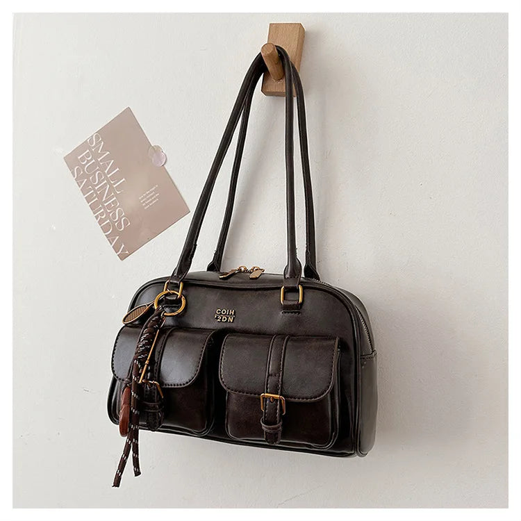 Retro Multi-Pocket Shoulder Bag