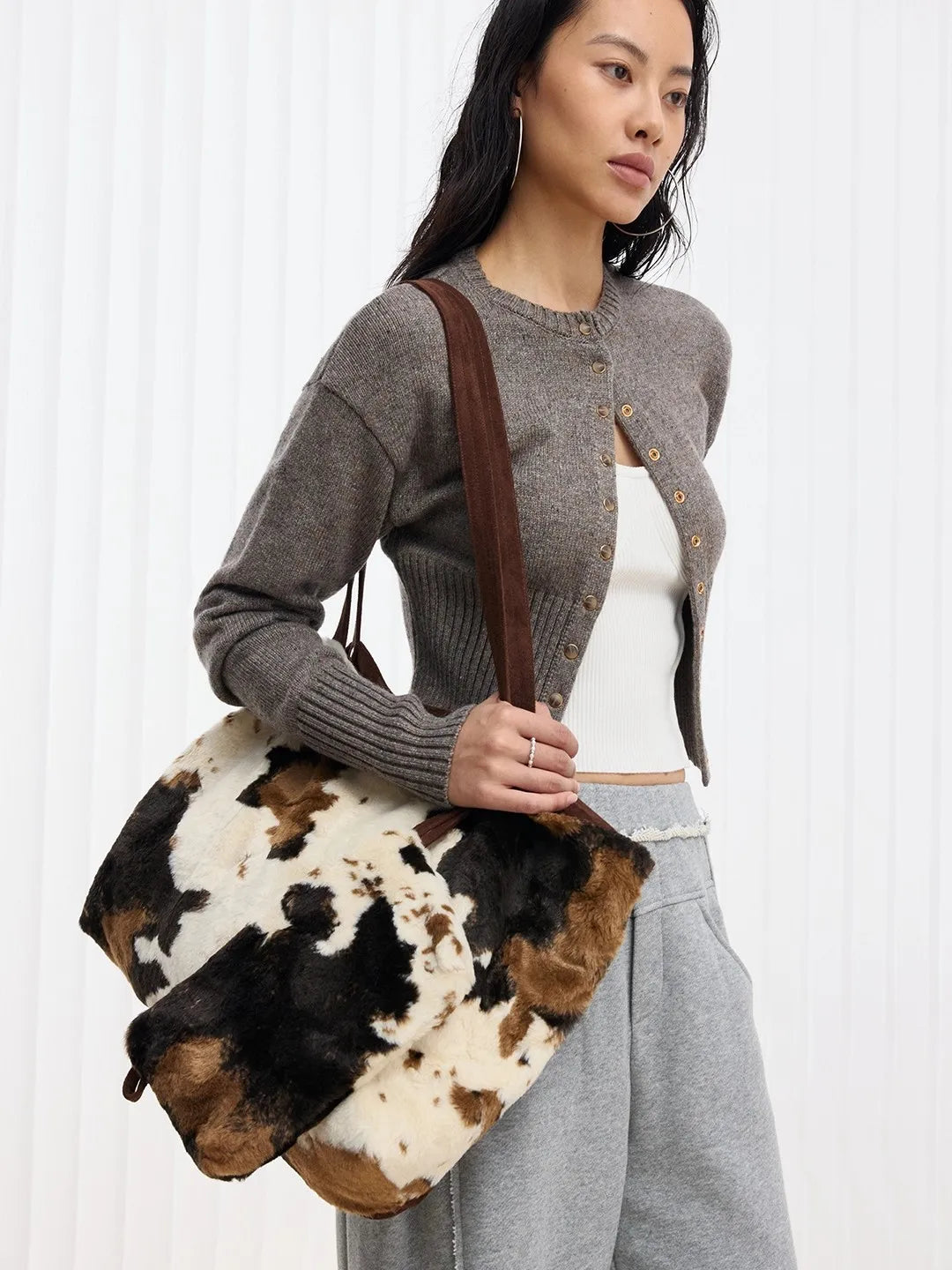 Cow Print Plush Tote – That Fluffy Bag Everyone Wants