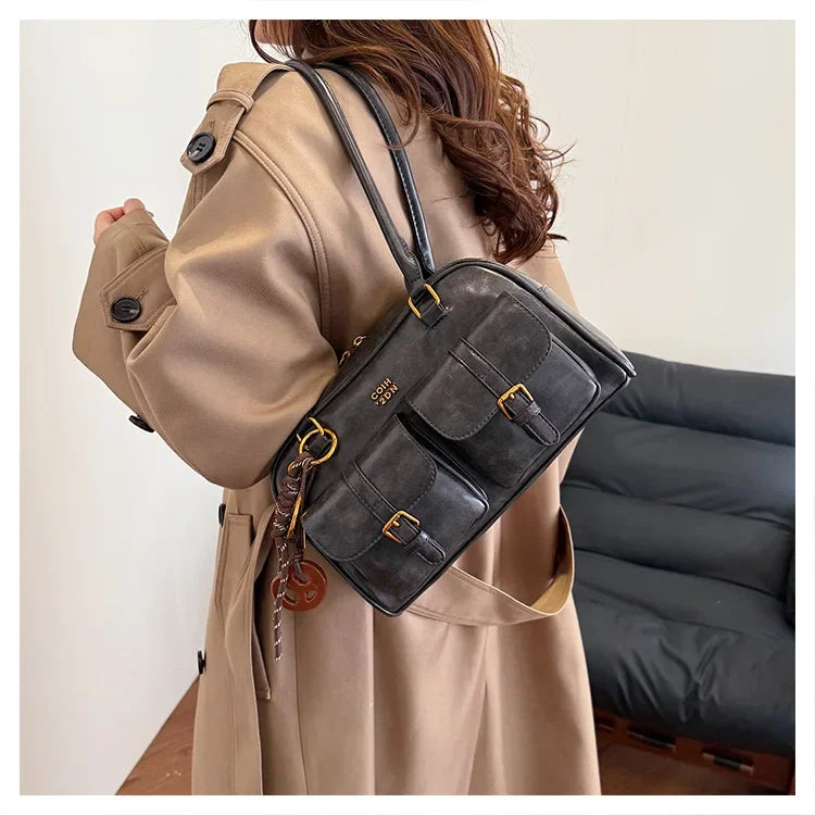 Retro Multi-Pocket Shoulder Bag