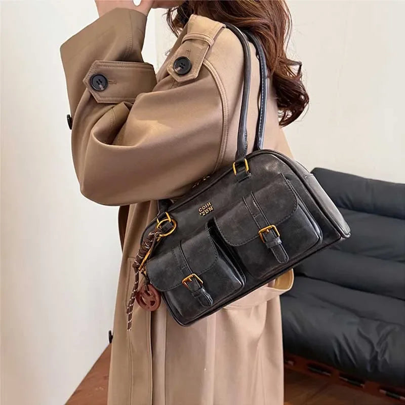 Retro Multi-Pocket Shoulder Bag