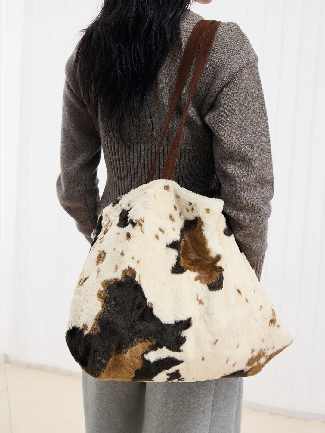 Cow Print Plush Tote – That Fluffy Bag Everyone Wants