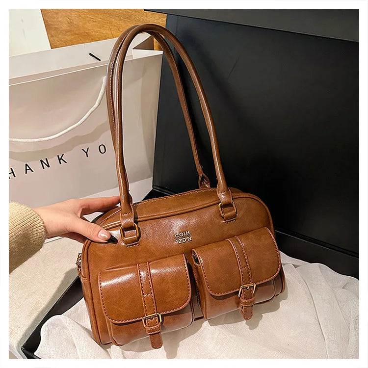 Retro Multi-Pocket Shoulder Bag